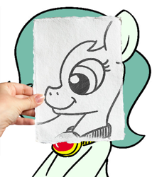 Size: 600x700 | Tagged: artist needed, safe, edit, oc, oc only, oc:emerald jewel, human, amulet, color, colt, colt quest, cute, femboy, foal, friendly, hair over one eye, hand, happy, male, photofunia, sketch, smiling