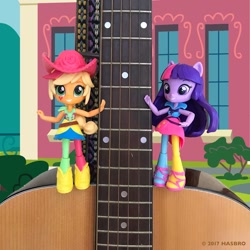 Size: 1080x1080 | Tagged: safe, applejack, twilight sparkle, equestria girls, doll, equestria girls minis, eqventures of the minis, facebook, guitar, irl, official, photo, toy