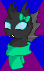 Size: 523x844 | Tagged: safe, artist:vorian caverns, oc, oc only, oc:axis the changeling, changeling, blue eyes, bow, bust, changeling oc, clothes, portrait, scarf, sketch, smiling, solo