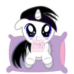 Size: 1024x1024 | Tagged: safe, artist:barrfind, oc, oc only, oc:barrfind, pony, baby, baby pony, blushing, cute, hug, note, pillow, simple background, solo, transparent background, vector, watermark