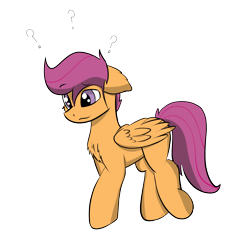 Size: 2156x2113 | Tagged: safe, artist:scarrly, scootaloo, pony, chest fluff, ear fluff, female, filly, mare, question mark, simple background, solo, transparent background
