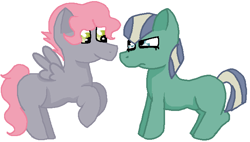 Size: 677x384 | Tagged: safe, artist:glamgoria-morose, oc, oc only, oc:rosett stone, oc:tourmaline, earth pony, pegasus, pony, next generation, offspring, parent:limestone pie, parent:zephyr breeze, parents:zephyrstone