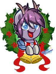 Size: 786x1039 | Tagged: safe, artist:xwhitedreamsx, oc, oc only, oc:castiel, antlers, christmas wreath, clothes, scarf, simple background, solo, transparent background