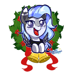 Size: 1000x1000 | Tagged: safe, artist:xwhitedreamsx, oc, oc only, oc:night fury, pegasus, pony, christmas wreath, female, mare, simple background, solo, transparent background