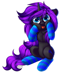 Size: 1925x2000 | Tagged: safe, artist:gicme, oc, oc only, pony, unicorn, chest fluff, clothes, cute, female, silly, silly pony, simple background, socks, striped socks, tongue out, transparent background, ych result