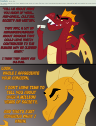 Size: 678x892 | Tagged: safe, artist:queencold, garble, oc, oc:caldera, dragon, ask, ask caldera, dialogue, dragon oc, dragoness, duo, female, gray background, male, mother, mother and child, mother and son, parent and child, simple background, teenaged dragon, tumblr