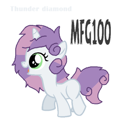 Size: 522x524 | Tagged: safe, artist:mixelfangirl100, oc, oc only, oc:thunder diamond, pony, unicorn, blank flank, female, filly, offspring, parent:soarin', parent:sweetie belle, parents:soarinbelle, simple background, solo, transparent background