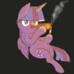 Size: 1271x1271 | Tagged: safe, artist:michael rosen, twilight sparkle, twilight sparkle (alicorn), alicorn, pony, alcohol, black background, simple background, smoking beer, solo, wat