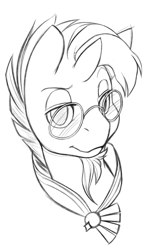 Size: 1143x1920 | Tagged: safe, artist:florecentmoo, sunburst, pony, unicorn, bust, glasses, looking at you, monochrome, portrait, simple background, solo