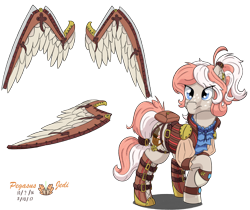 Size: 2378x2000 | Tagged: safe, artist:floofyfoxcomics, oc, oc only, oc:peppermint mocha (pegasusjedi), pegasus, pony, clothes, female, high res, mare, raised hoof, solo, steampunk, wingblade, wings