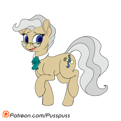 Size: 1000x1000 | Tagged: safe, artist:pusspuss, mayor mare, earth pony, pony, female, glasses, looking at you, mare, patreon, patreon logo, simple background, smiling, solo, transparent background