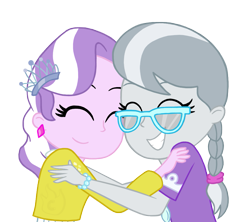 Size: 947x841 | Tagged: safe, artist:drawingaccount, diamond tiara, silver spoon, equestria girls, cute, eyes closed, female, glasses, hug, lesbian, shipping, silvertiara, simple background, smiling, transparent background