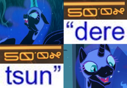 Size: 700x484 | Tagged: safe, edit, edited screencap, editor:watermelon changeling, screencap, nightmare moon, alicorn, pony, 200% mad, angry, cute, expand dong, exploitable meme, floppy ears, magic, meme, moonabetes, moonie snacks, solo, tsundere, tsundere moon