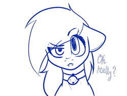 Size: 1600x1200 | Tagged: safe, artist:pinkcloudhugger, oc, oc only, oc:candy cloud, pony, angry, bell, bell collar, bust, collar, dialogue, floppy ears, monochrome, portrait, raised eyebrow, simple background, solo, transparent background