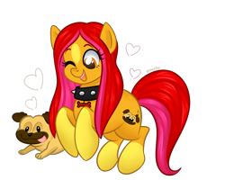 Size: 5000x4000 | Tagged: safe, artist:kaikururu, oc, oc only, oc:puggie pomft, dog, pony, absurd resolution, collar, duo, simple background, transparent background