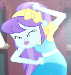 Size: 396x421 | Tagged: safe, screencap, aqua blossom, equestria girls, friendship games, background human, canterlot high, cropped, ear piercing, earring, eyes closed, jewelry, piercing