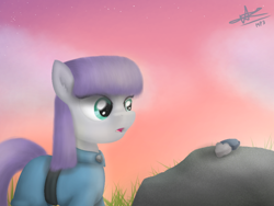 Size: 1024x768 | Tagged: safe, artist:matchapony, boulder (pet), maud pie, pony, afternoon, rock