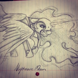 Size: 960x960 | Tagged: safe, artist:lerainbowturtle, nightmare moon, lined paper, photo, solo, traditional art