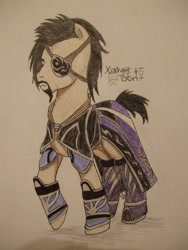 Size: 2472x3296 | Tagged: safe, artist:kittykitsune13, pony, armor, dynasty warriors, eyepatch, ponified, solo, traditional art, xiahou dun