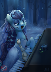 Size: 2893x4092 | Tagged: safe, artist:divlight, coloratura, bone, clothes, corpse bride, crossover, dress, open mouth, parody, piano, scenery, singing, solo, tim burton, wedding dress