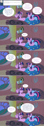 Size: 1280x3618 | Tagged: safe, artist:hakunohamikage, twilight sparkle, twilight sparkle (alicorn), alicorn, pony, ask, ask-princesssparkle, askpinytwilight, bed, golden oaks library, night, prone, tumblr