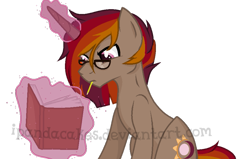 Size: 899x572 | Tagged: safe, artist:ipandacakes, oc, oc only, oc:bailiwick, pony, book, magic, magical lesbian spawn, male, offspring, parent:sunset shimmer, parent:twilight sparkle, parents:sunsetsparkle, simple background, solo, stallion, transparent background, watermark