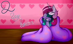 Size: 2500x1503 | Tagged: safe, artist:dinkydoolove, oc, oc only, pony, unicorn, blanket, cuddling, female, heart, lesbian, oc x oc, shipping, snuggling