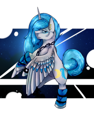 Size: 930x1190 | Tagged: safe, artist:beyondtheillusion, oc, oc only, oc:moonbeam, alicorn, pony, alicorn oc, chains, leg warmers, solo