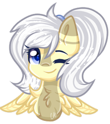 Size: 670x754 | Tagged: safe, artist:sketchyhowl, oc, oc only, oc:dreamland dew, pegasus, pony, bust, female, mare, one eye closed, portrait, simple background, solo, transparent background, wink