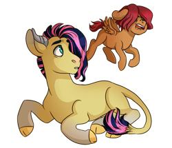 Size: 1600x1373 | Tagged: safe, artist:whisperseas, oc, oc only, oc:stormhoof, hybrid, pegasus, pony, brothers, colt, half-siblings, interspecies offspring, male, offspring, parent:fluttershy, parent:hoops, parent:iron will, parents:hoopshy, parents:ironshy, simple background, transparent background, unnamed oc