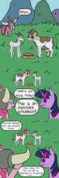 Size: 1500x4493 | Tagged: safe, artist:oneovertwo, derpibooru import, daisy jo, pinkie pie, twilight sparkle, twilight sparkle (alicorn), alicorn, earth pony, goat, pony, not asking for trouble, absurd resolution, comic