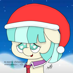 Size: 2000x2000 | Tagged: safe, artist:stargamer8, coco pommel, christmas, cocobetes, cute, hat, heart, heart eyes, necktie, pine tree, santa hat, snow, solo, tree, wingding eyes