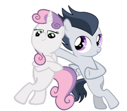 Size: 826x722 | Tagged: safe, artist:dreamcasterpegasus, artist:jawsandgumballfan24, artist:kuren247, edit, rumble, sweetie belle, pony, crossed hooves, female, male, pose, rumbelle, shipping, simple background, straight, transparent background, vector