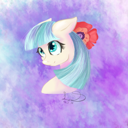 Size: 600x600 | Tagged: safe, artist:leasmile, coco pommel, pony, simple background, solo
