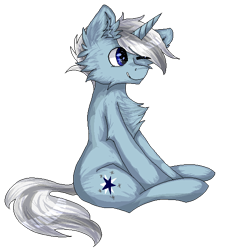 Size: 536x590 | Tagged: safe, artist:czywko, oc, oc only, oc:infinity star, pony, unicorn, blue, blue eyes, cheek fluff, chest fluff, digital art, ear fluff, fluffy, gift art, pagedoll, pixel art, simple background, sitting, smiling, solo, transparent background, white hair