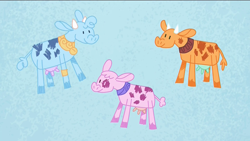 Size: 1920x1080 | Tagged: safe, screencap, cow, pony, not asking for trouble, abstract background, magical cow, pinkie's goat story, trio, udder