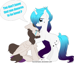 Size: 4461x3815 | Tagged: safe, artist:neronemesis1, oc, oc only, oc:patty, oc:sydney, pegasus, pony, unicorn, absurd resolution, crying, female, high res, male, mare, simple background, stallion, transparent background