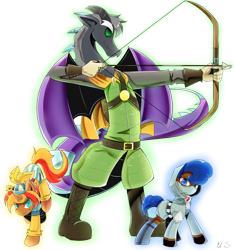 Size: 1144x1224 | Tagged: safe, artist:banzatou, oc, oc only, oc:keychi, draconequus, pony, arrow, bard, bow (weapon), bow and arrow, commission, fantasy class, rogue, simple background, transparent background, weapon