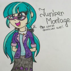 Size: 1448x1448 | Tagged: safe, artist:mlpshimmysunshine123, juniper montage, equestria girls, spoiler:eqg specials, beautiful, cute, daaaaaaaaaaaw, female, glasses, happy, junibetes, smiling, solo, traditional art