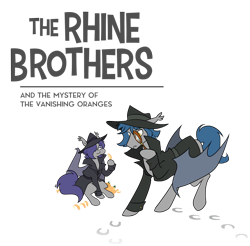 Size: 1636x1611 | Tagged: safe, artist:egophiliac, oc, oc only, oc:dusk rhine, oc:racket rhine, bat pony, pony, brothers, clothes, cute, detective, eating, food, glasses, hat, hoofprints, magnifying glass, male, orange, siblings, simple background, transparent background