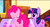 Size: 1360x729 | Tagged: safe, derpibooru import, screencap, pinkie pie, twilight sparkle, earth pony, pony, griffon the brush off, eyes closed, smiling