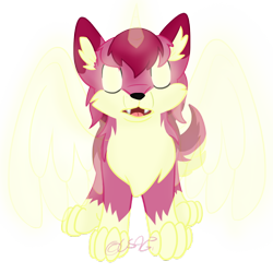 Size: 1024x1024 | Tagged: safe, artist:usagi-zakura, roseluck, wolf, bad wolf, crossover, ear fluff, eyes closed, my little wolf, open mouth, rose tyler, simple background, solo, species swap, spread wings, transparent background, wings, wolfified