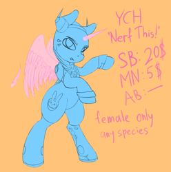 Size: 1277x1288 | Tagged: safe, artist:php2000, edit, alicorn, earth pony, pegasus, pony, unicorn, advertisement, commission, crossover, d.va, overwatch, sketch, solo, your character here