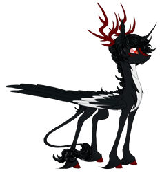 Size: 1628x1735 | Tagged: safe, artist:australian-senior, oc, oc only, oc:nolan invictus, alicorn, kirin, pony, alternate universe, antlers, colored hooves, colored sclera, defective turret, kirindos, leonine tail, portal, portal (valve), portal 2, realistic horse legs, red eyes, redesign, scales, simple background, sketch, solo, transparent background, unshorn fetlocks