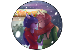 Size: 2400x1800 | Tagged: safe, artist:maria-fly, oc, oc only, oc:artline, oc:cosmia nebula, anthro, clothes, scarf, shared clothing, shared scarf, simple background, snow, transparent background