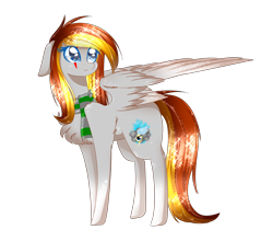 Size: 3000x2520 | Tagged: safe, artist:little-sketches, oc, oc only, pegasus, pony, art trade, chest fluff, clothes, eye clipping through hair, female, looking back, mare, scarf, simple background, transparent background