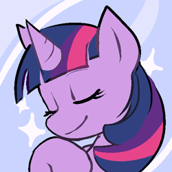 Size: 500x500 | Tagged: safe, artist:morgana, twilight sparkle, pony, bust, eyes closed, portrait, smiling, solo