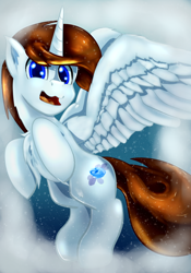 Size: 700x1000 | Tagged: safe, artist:chrisgotjar, oc, oc only, oc:miles, pegasus, pony, blue eyes, chest fluff, male, simple background, snow, solo, stallion