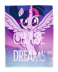 Size: 1217x1500 | Tagged: safe, twilight sparkle, twilight sparkle (alicorn), alicorn, pony, my little pony: the movie, blanket, chase your dreams, dream, happy, merchandise