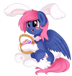 Size: 1979x2083 | Tagged: safe, artist:pridark, oc, oc only, oc:ribbon moon, pony, basket, blushing, bunny ears, easter egg, simple background, solo, transparent background